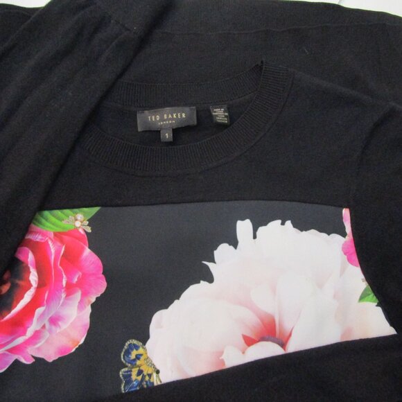 Pullover Knit Sweatshirt Sweater Top Floral Butterflies - Picture 8 of 10